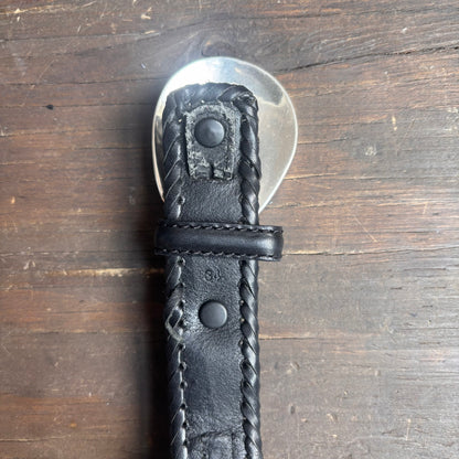 Black Leather Belt with Decorative Buckle