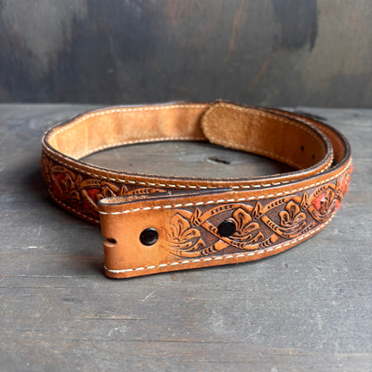 Vintage Tan Tooled Leather Belt