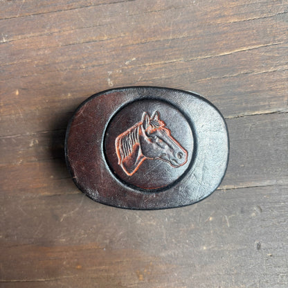 Vintage Brown Leather Horse Head Belt Buckle