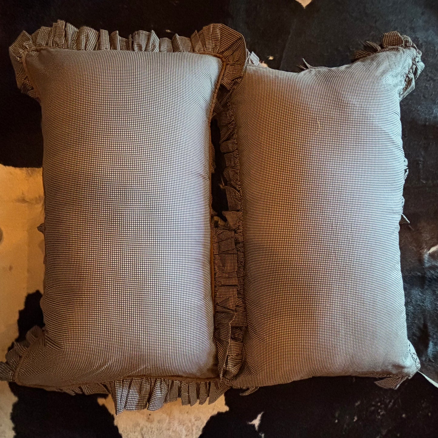 Custom Black and Tan Gingham Ruffled Pillow Cases