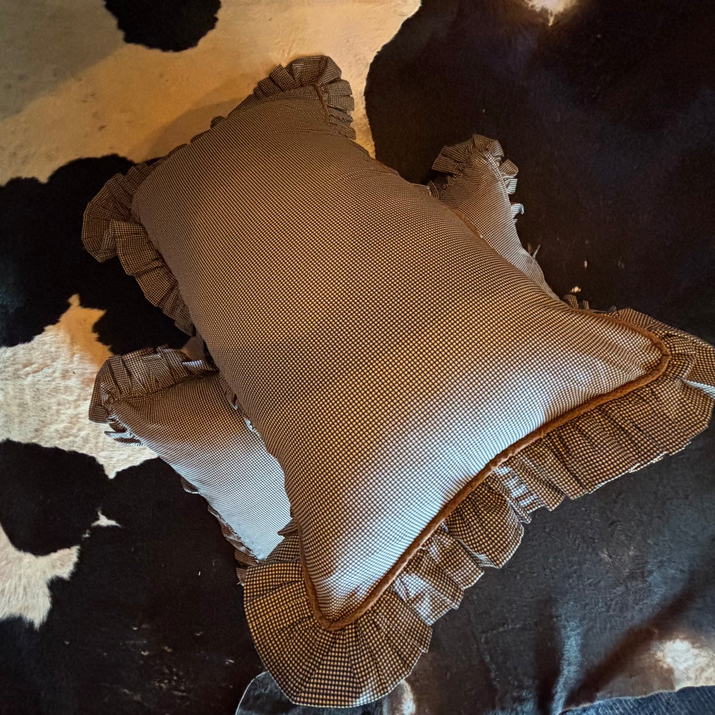Custom Black and Tan Gingham Ruffled Pillow Cases