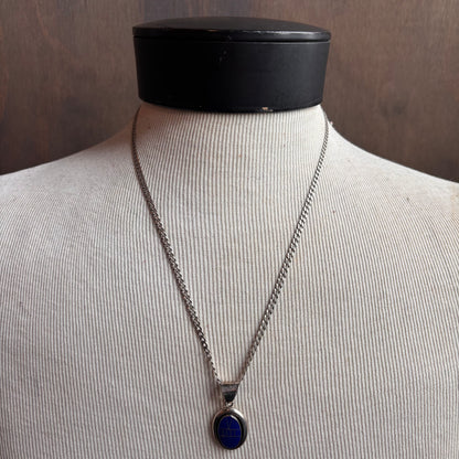 Silver Oval Lapis Pendant Necklace