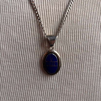 Silver Oval Lapis Pendant Necklace