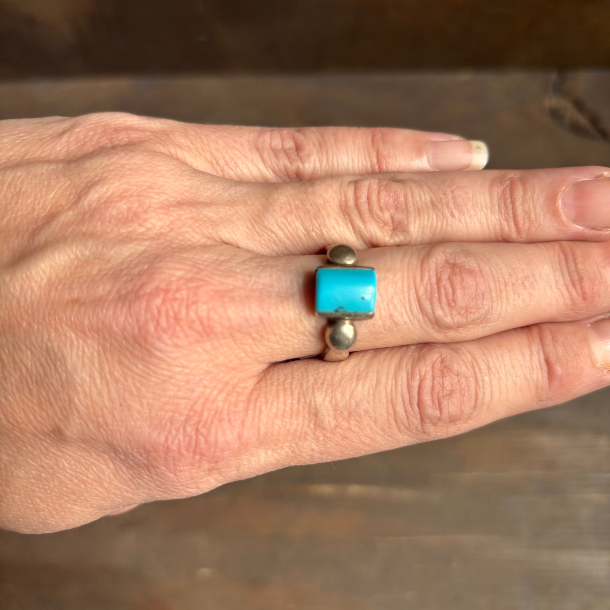 Vintage Sterling Silver Rectangle Turquoise Ring