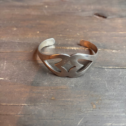 Vintage Sterling Silver Heart Cuff Bracelet