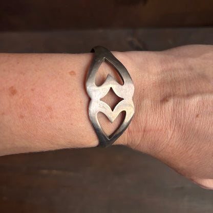 Vintage Sterling Silver Heart Cuff Bracelet
