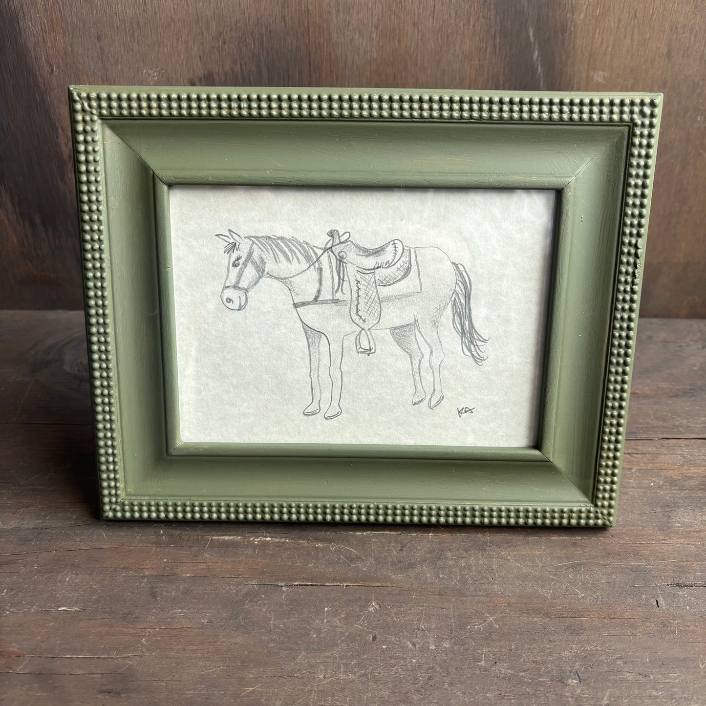 Karen "K" Abate Horse in Green Wood Frame