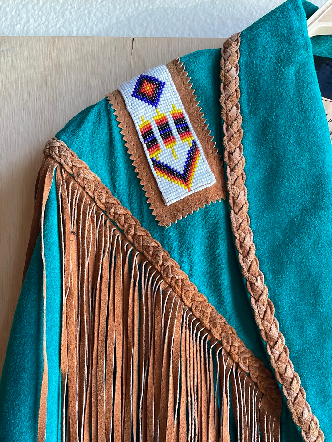 Real Leather Fringe Jacket with Beading on the Shoulders