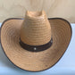 Brown trimmed straw Western hat