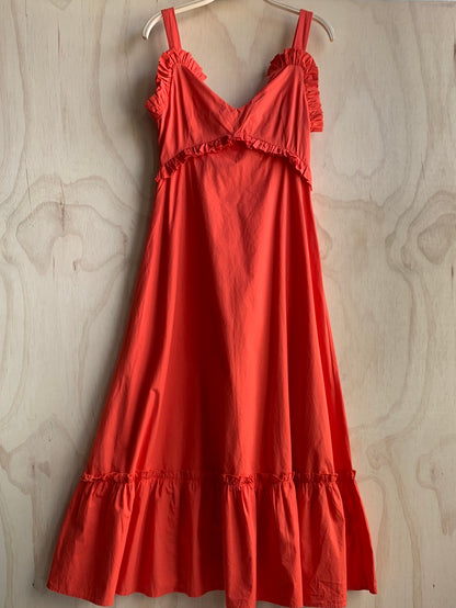 Orange-red ruffle maxi dress