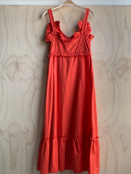 Orange-red ruffle maxi dress