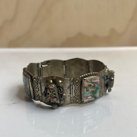 Sterling Silver Taxco Bracelet with carved Abalone