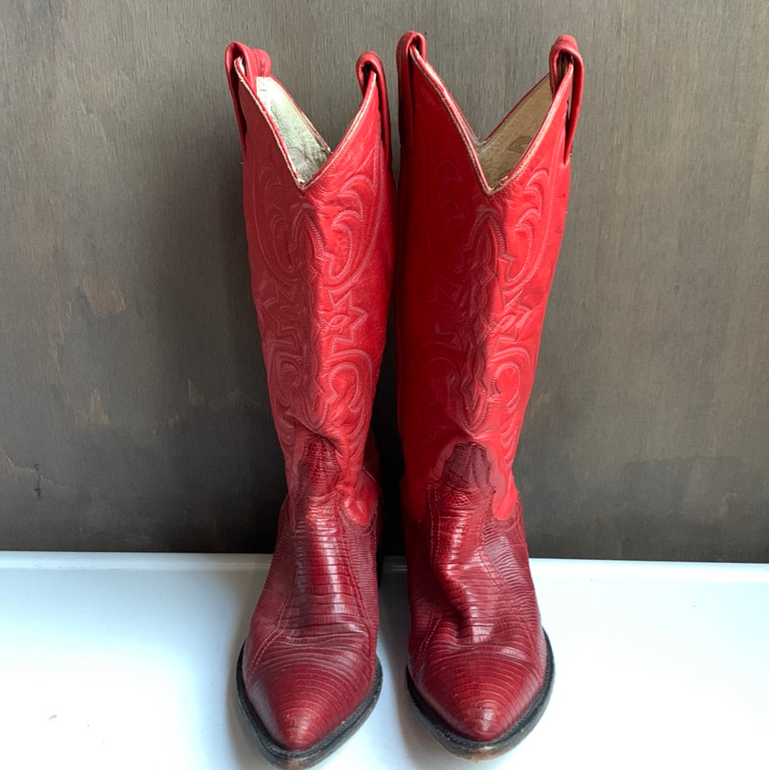 Vintage Larry Mahan red leather Western boot