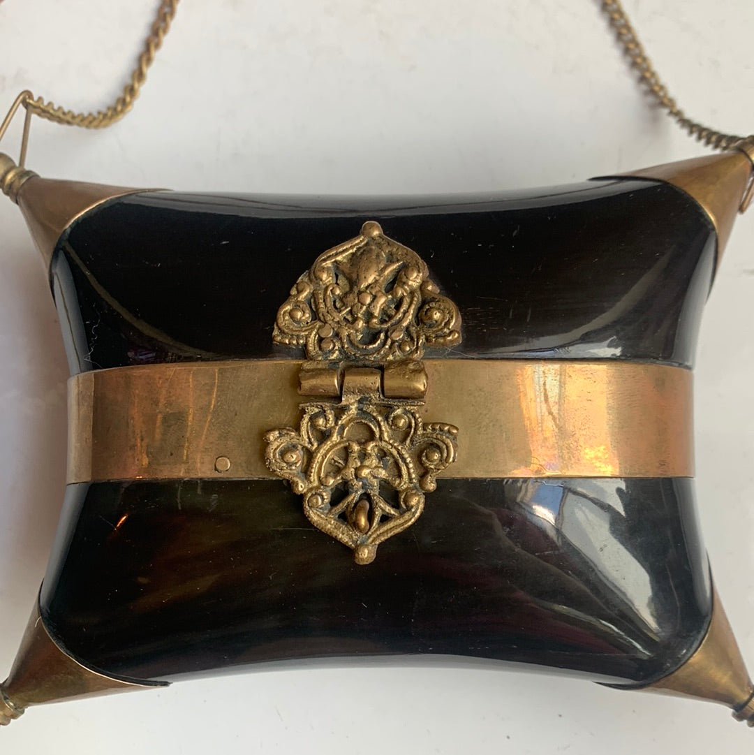 VTG Black and Bronze Copper Bag with Chair strap and Purple Velvet interior