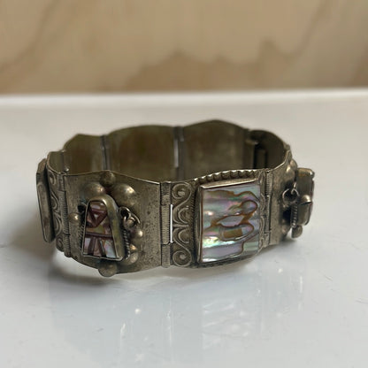 Sterling Silver Taxco Bracelet with carved Abalone