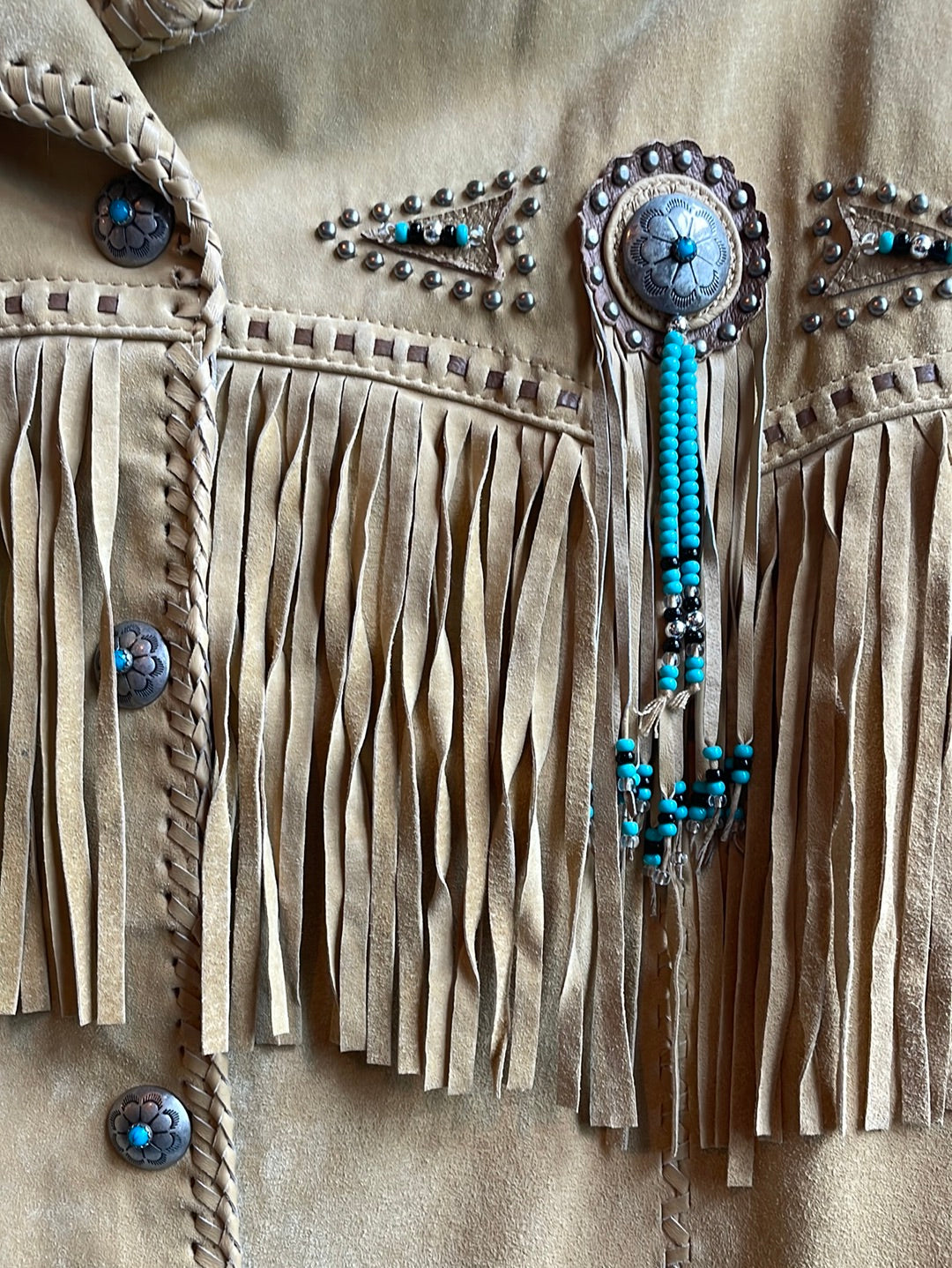 Scully Fringe Leather Jacket with Turquoise beads