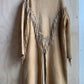 Camel leather fringed duster with silver buttons