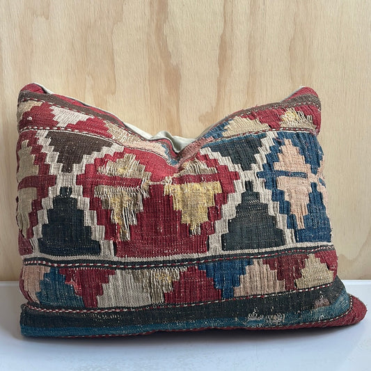 Vintage Red, Gold, Navy, Black Woven Geometric Pillow