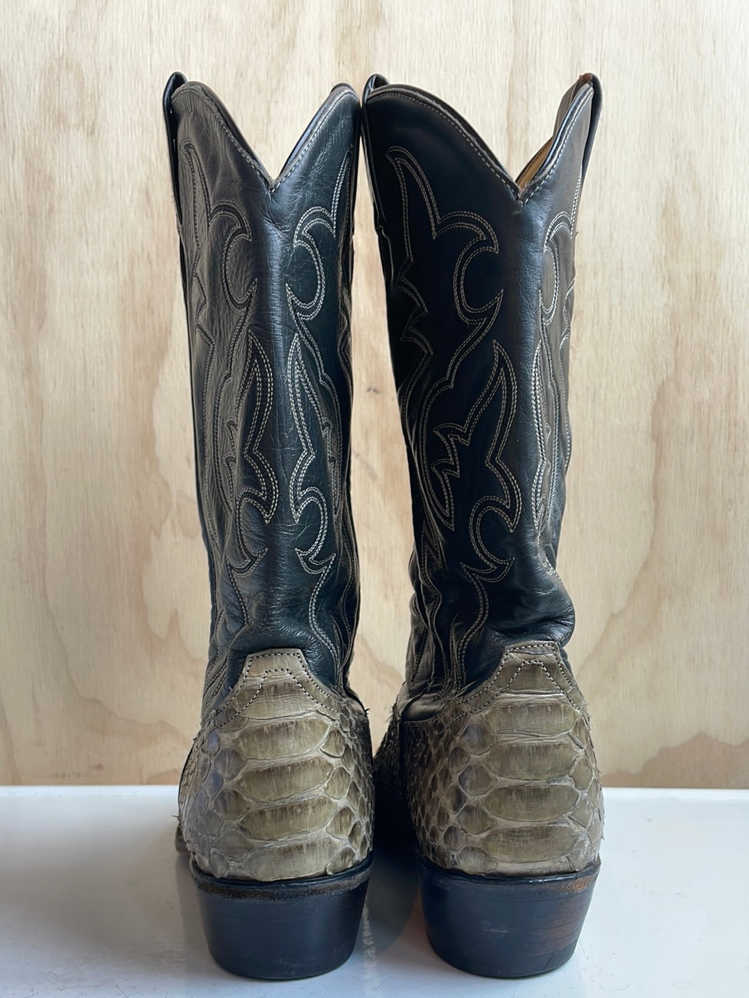 Tony Lama Brown Snakeskin and Black Leather Boots