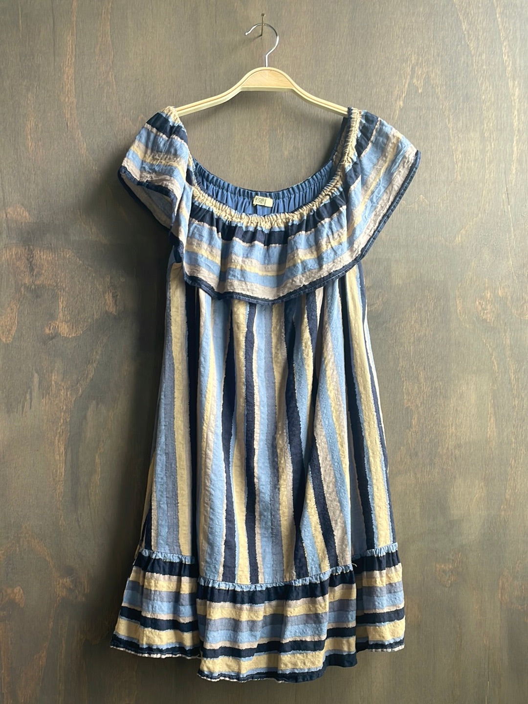 Kori Blue Striped Dress- off the shoulder