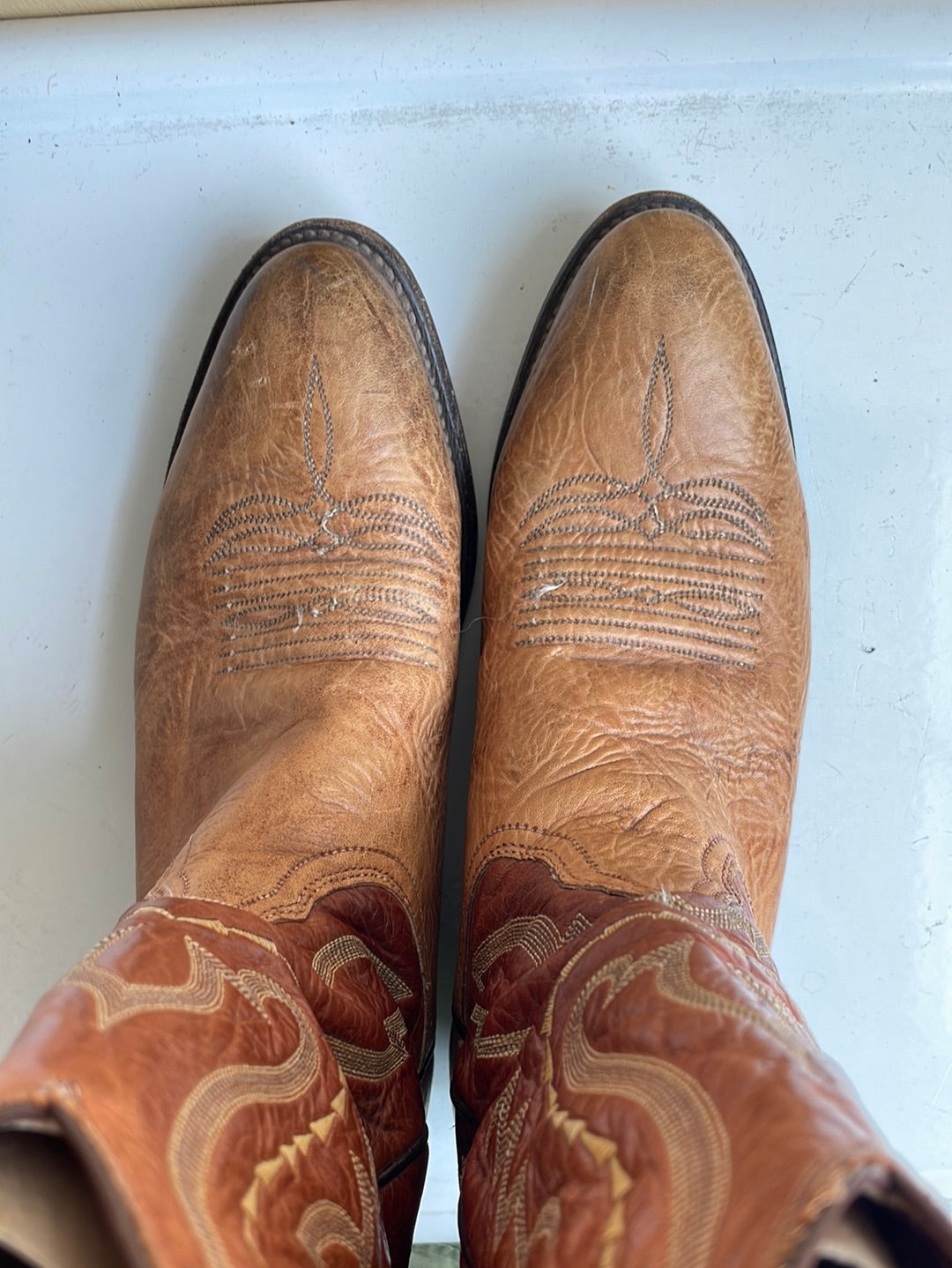 Lucchese Two Tone Brown Leather Boots