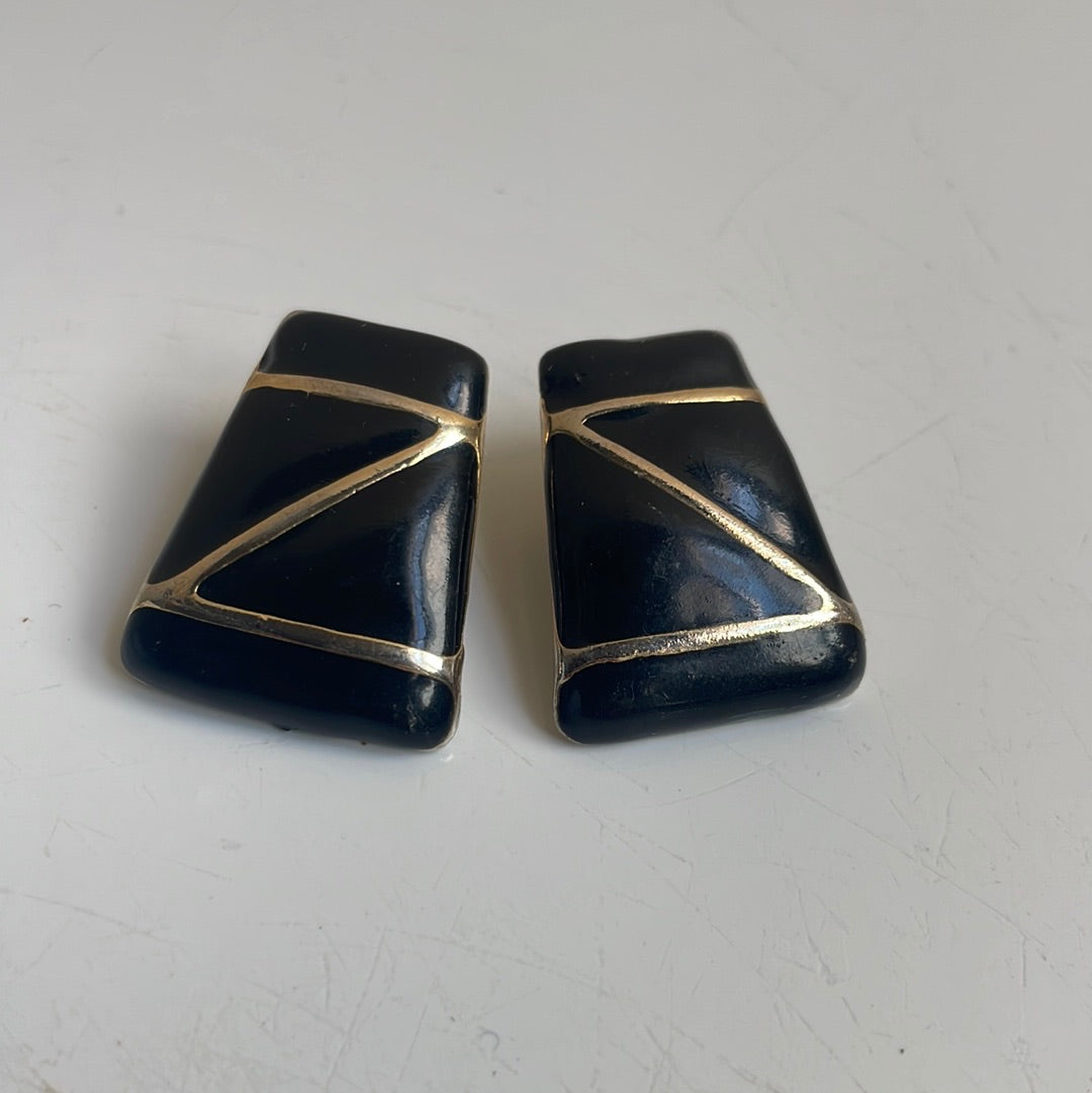 Black Enamel and Gold Earrings