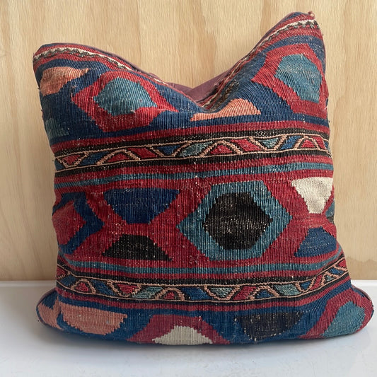 Woven Red, Navy, Teal Geometric pillow