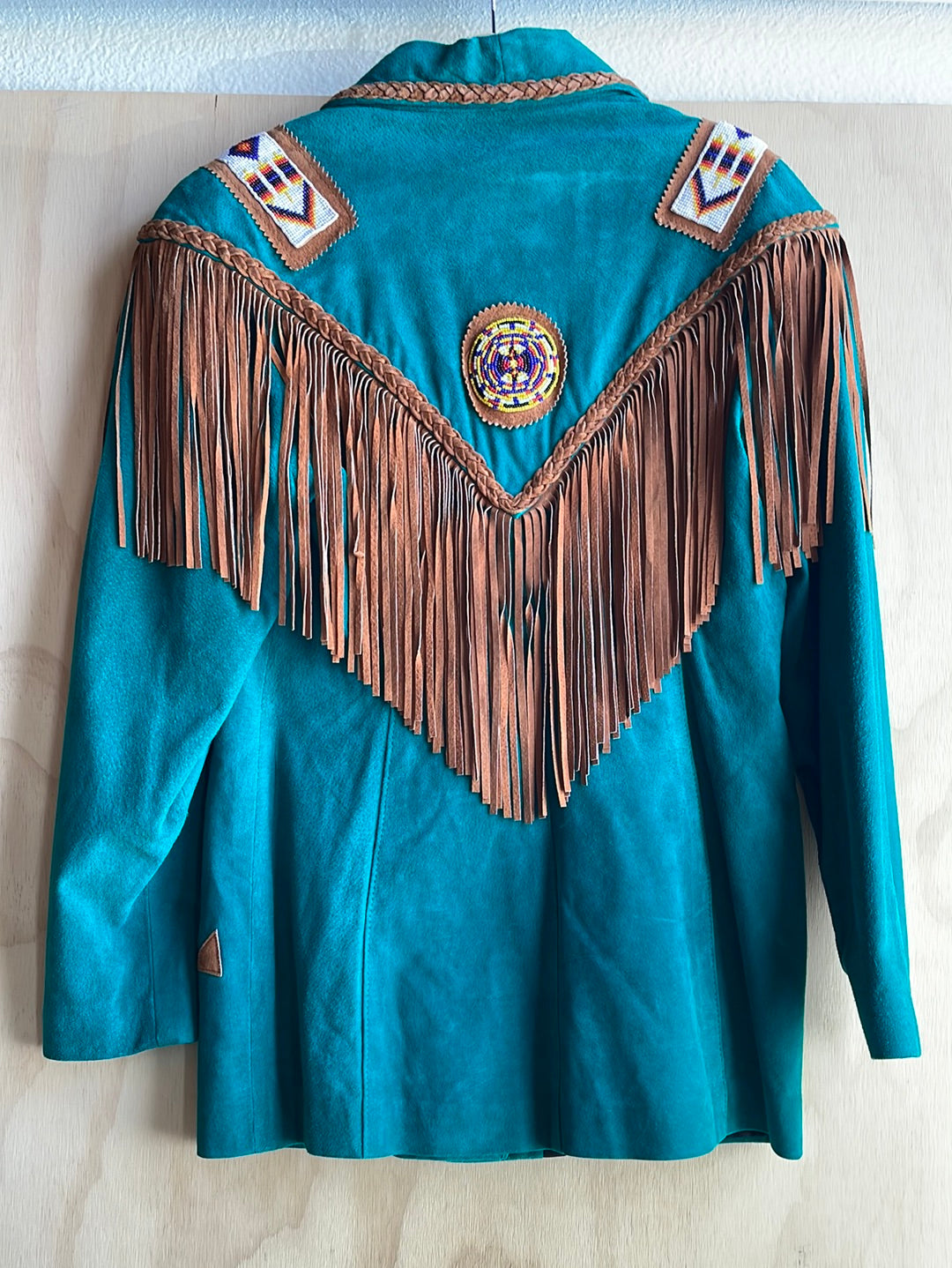 Real Leather Fringe Jacket with Beading on the Shoulders