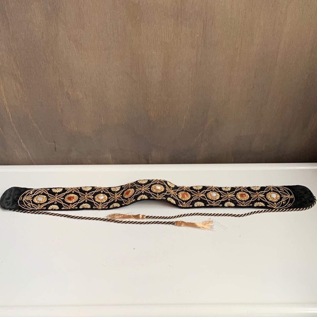 Black gold embroidered stone belt