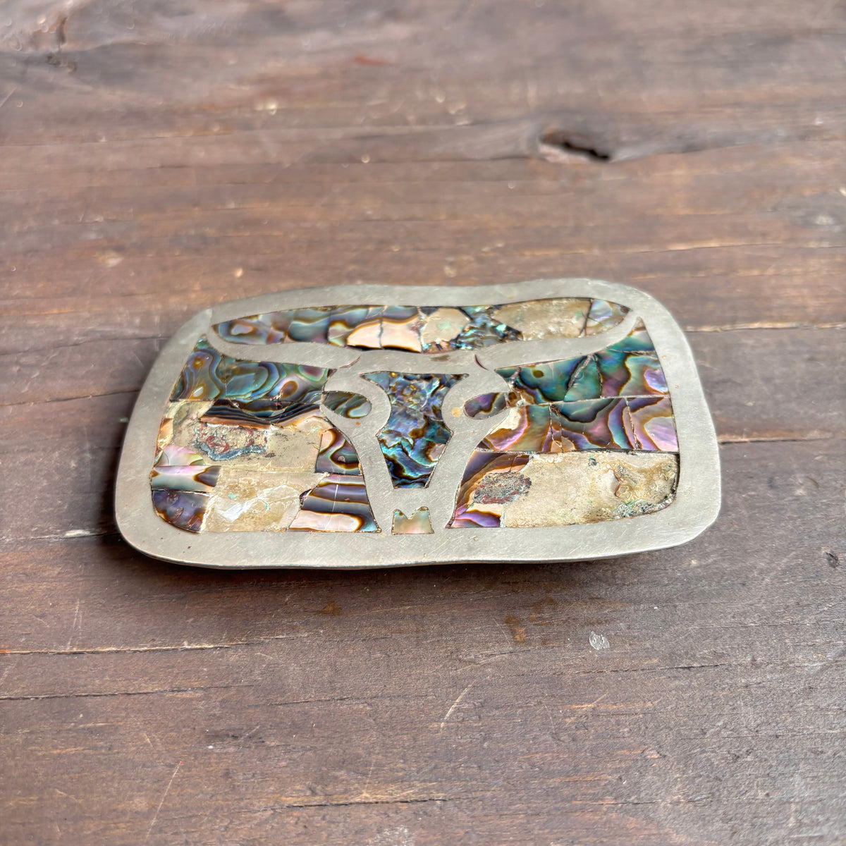 Vintage Abalone Longhorn Belt Buckle
