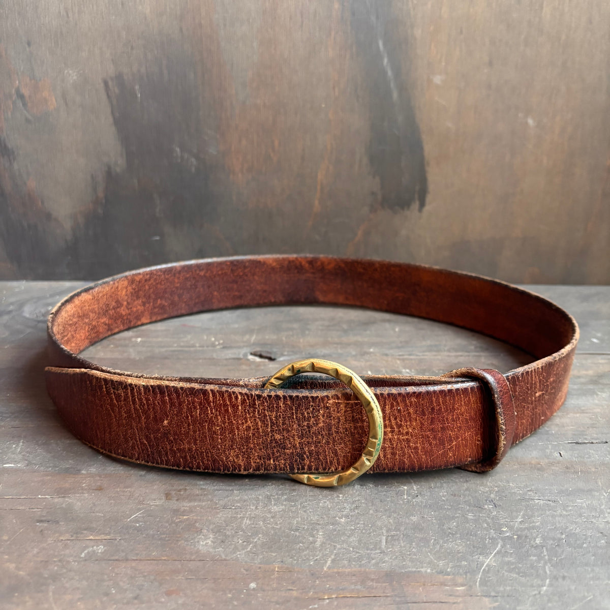 Vintage Brown Leather Brass Ring Belt