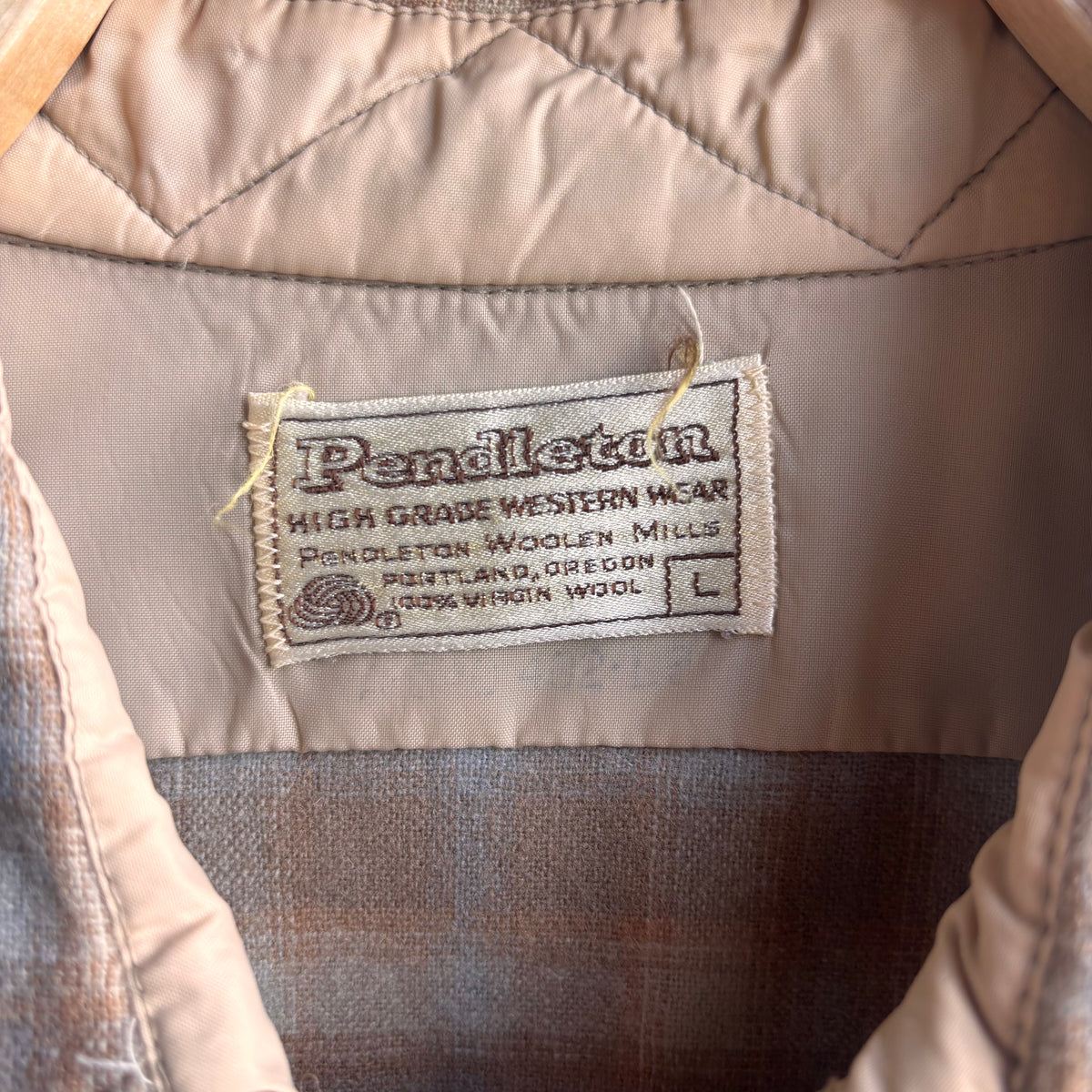 Vintage Pendleton Tan Plaid Wool Pearl Snap