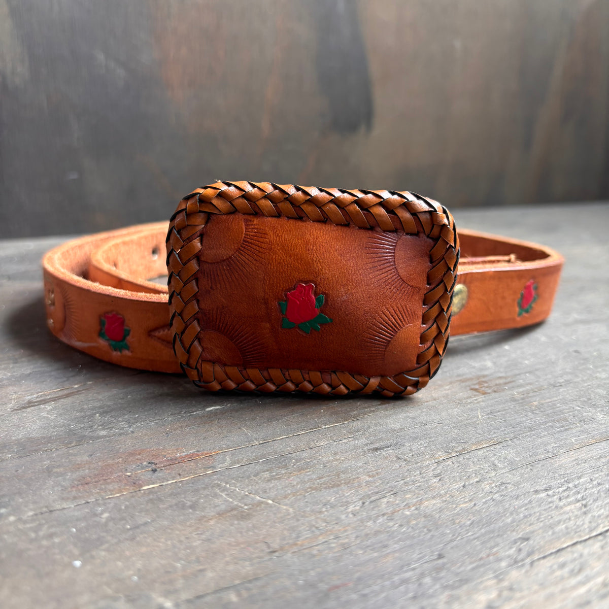 Vintage Tan Leather "Pat" Rose Belt