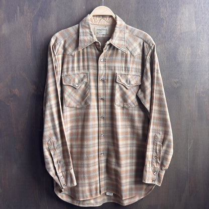 Vintage Pendleton Tan Plaid Wool Pearl Snap