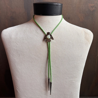 Thunderbird Bolo on Green Leather Tie
