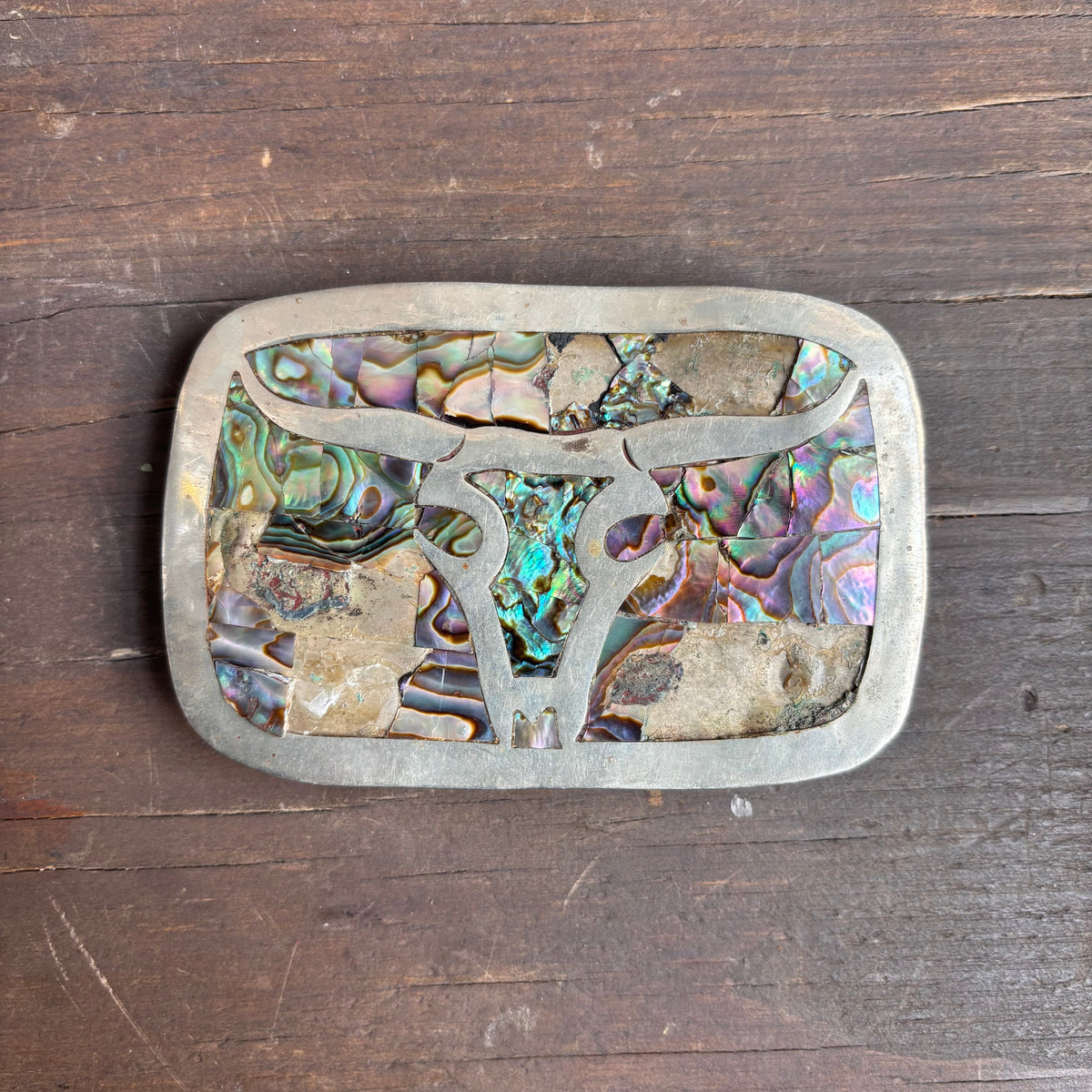 Vintage Abalone Longhorn Belt Buckle