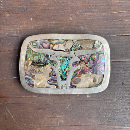 Vintage Abalone Longhorn Belt Buckle