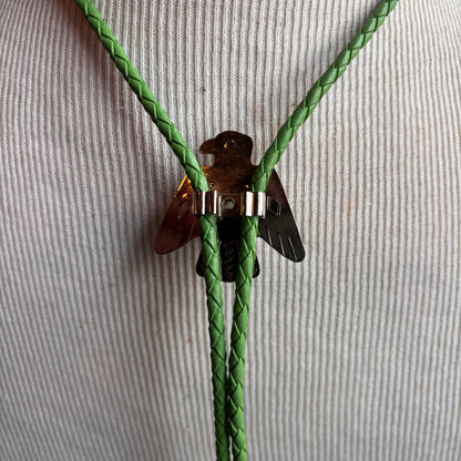 Thunderbird Bolo on Green Leather Tie