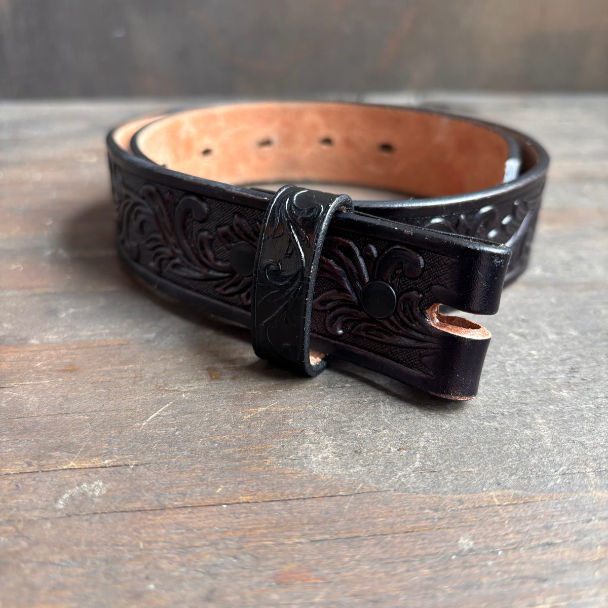 Tony Lama Tooled Black Leather Belt