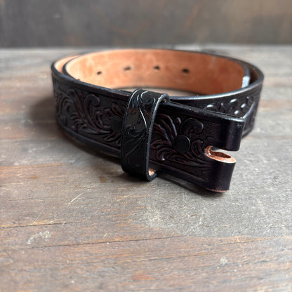 Tony Lama Tooled Black Leather Belt