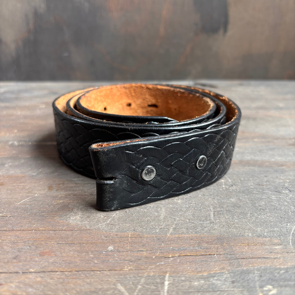 Vintage Black Stamped Leather Belt