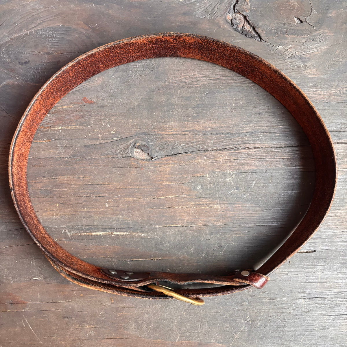 Vintage Brown Leather Brass Ring Belt