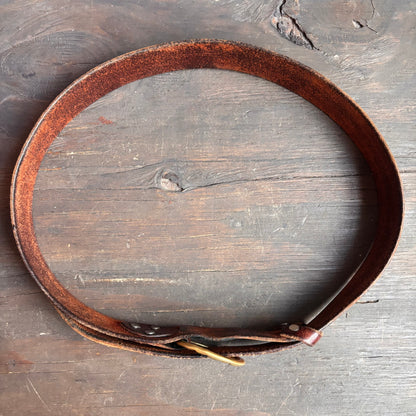 Vintage Brown Leather Brass Ring Belt