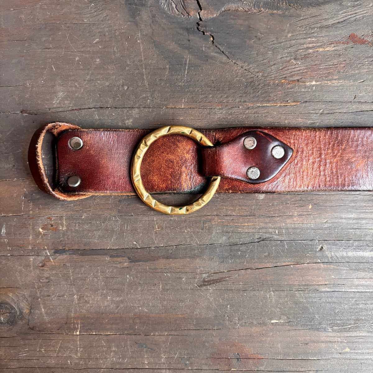 Vintage Brown Leather Brass Ring Belt