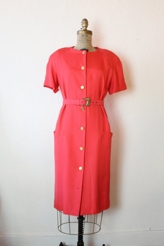 Red E.R. Gerard Belted Button Down Dress
