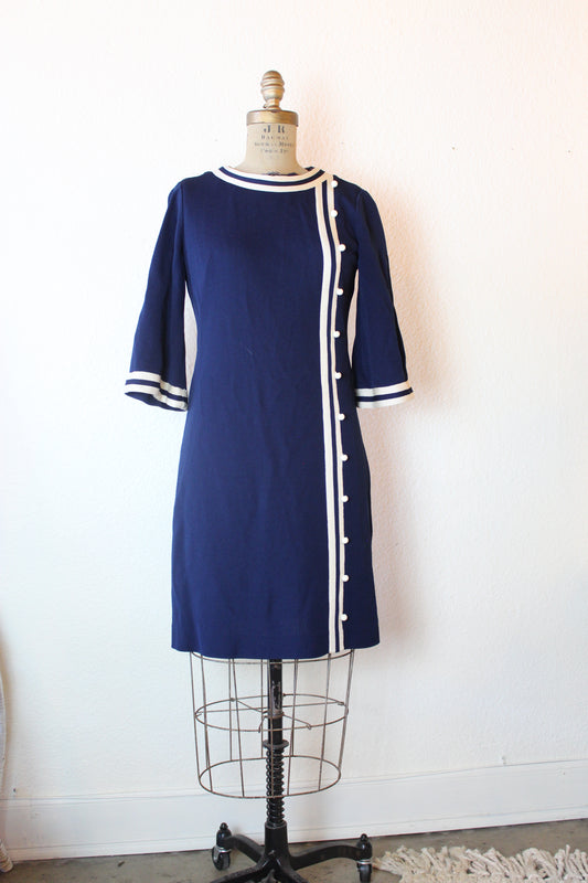 Navy Blue White Trim Mod Dress