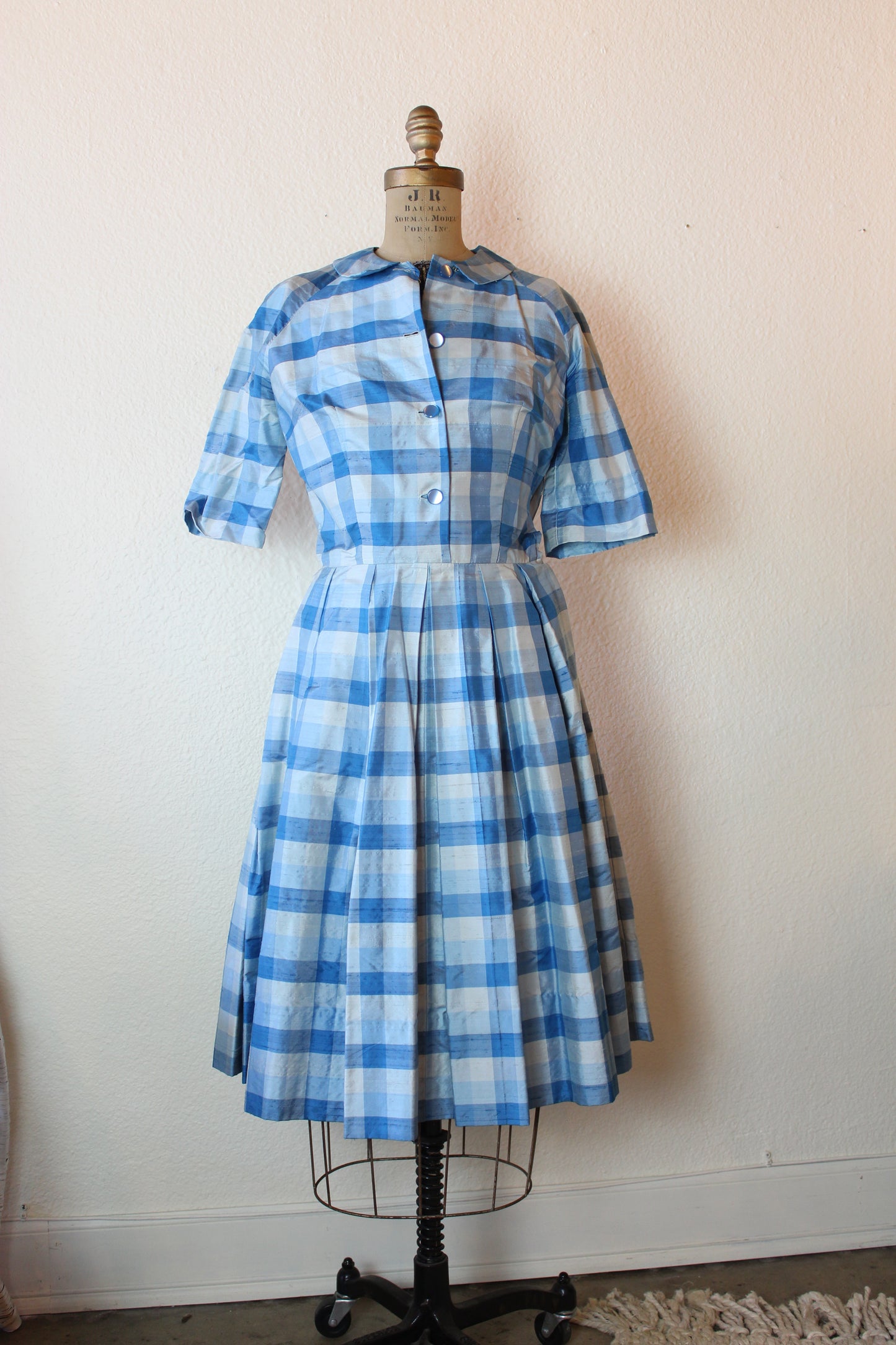 Blue check pleated dress