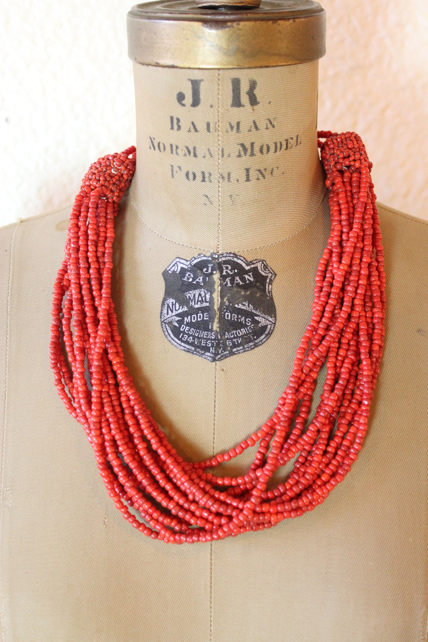 Red Multi Strand Beaded Necklace