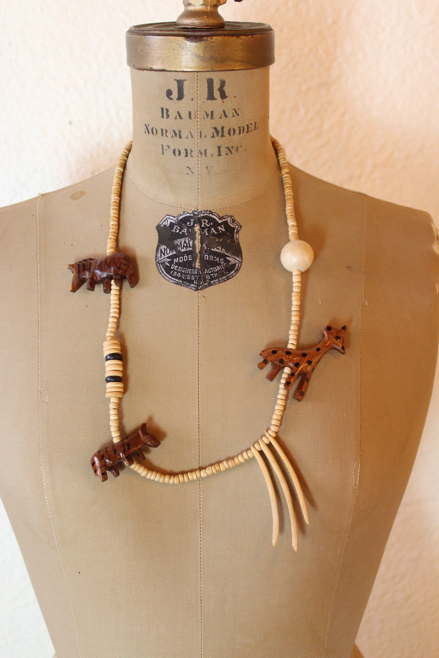 Wood and Animal Figurine Necklace