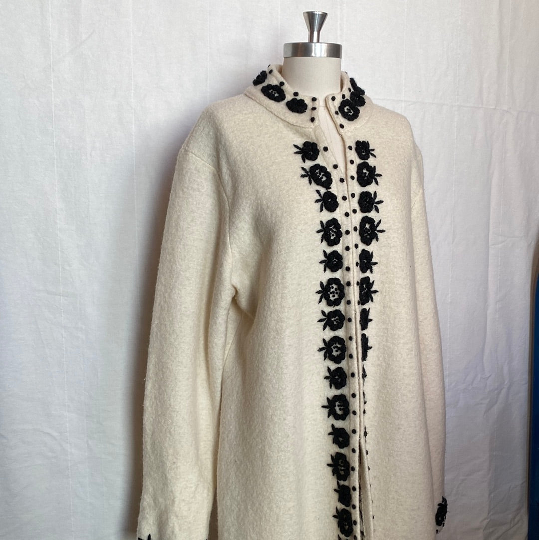 KENAR- Cream Cardigan or Tunic with Black Flower details